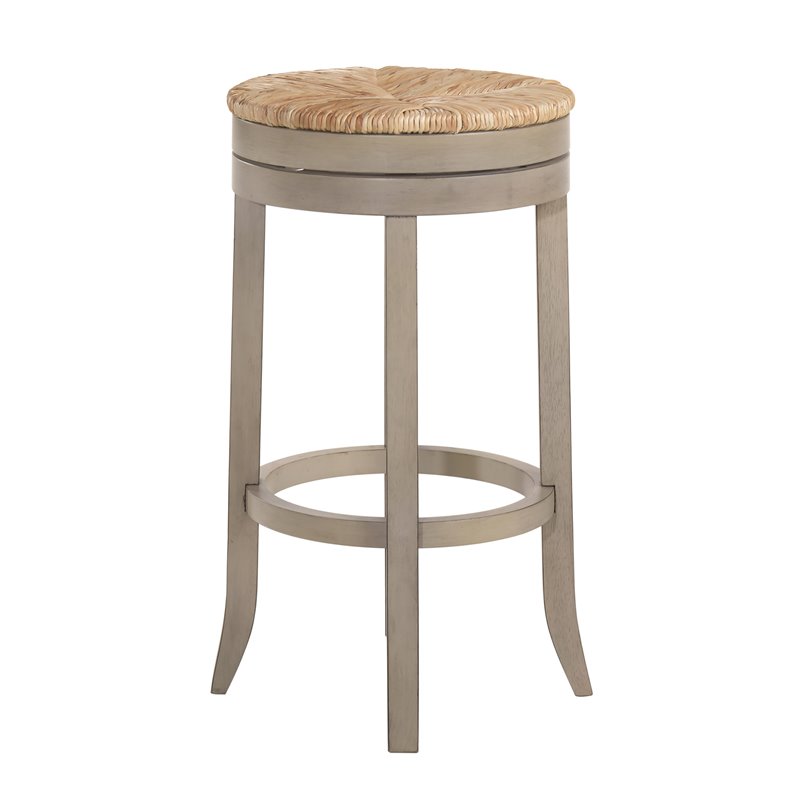Home Square 3 Piece Swivel Rush Seat Bar Stool Set in Weathered Gray