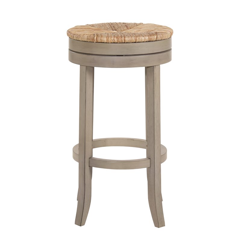 Home Square 3 Piece Swivel Rush Seat Bar Stool Set in Weathered Gray