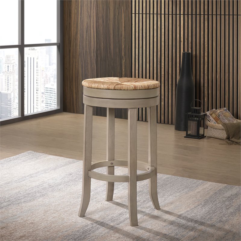 Home Square 3 Piece Swivel Rush Seat Bar Stool Set in Weathered Gray