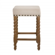 Home Square 2 Piece Linen Counter Stool Set with Wood Base in Natural Oak