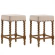 Home Square 2 Piece Linen Counter Stool Set with Wood Base in Natural Oak