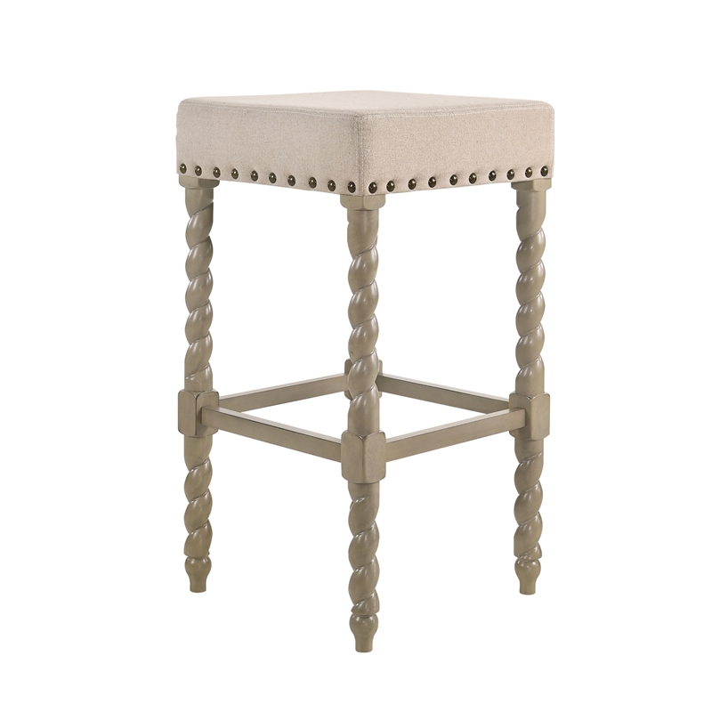 Home Square 2 Piece Linen Bar Stool Set with Wood Base in Weathered Gray
