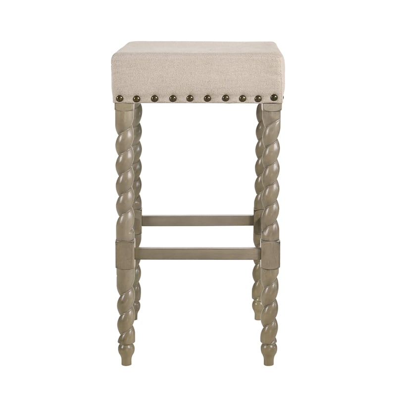 Home Square 2 Piece Linen Bar Stool Set with Wood Base in Weathered Gray