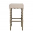 Home Square 2 Piece Linen Bar Stool Set with Wood Base in Weathered Gray
