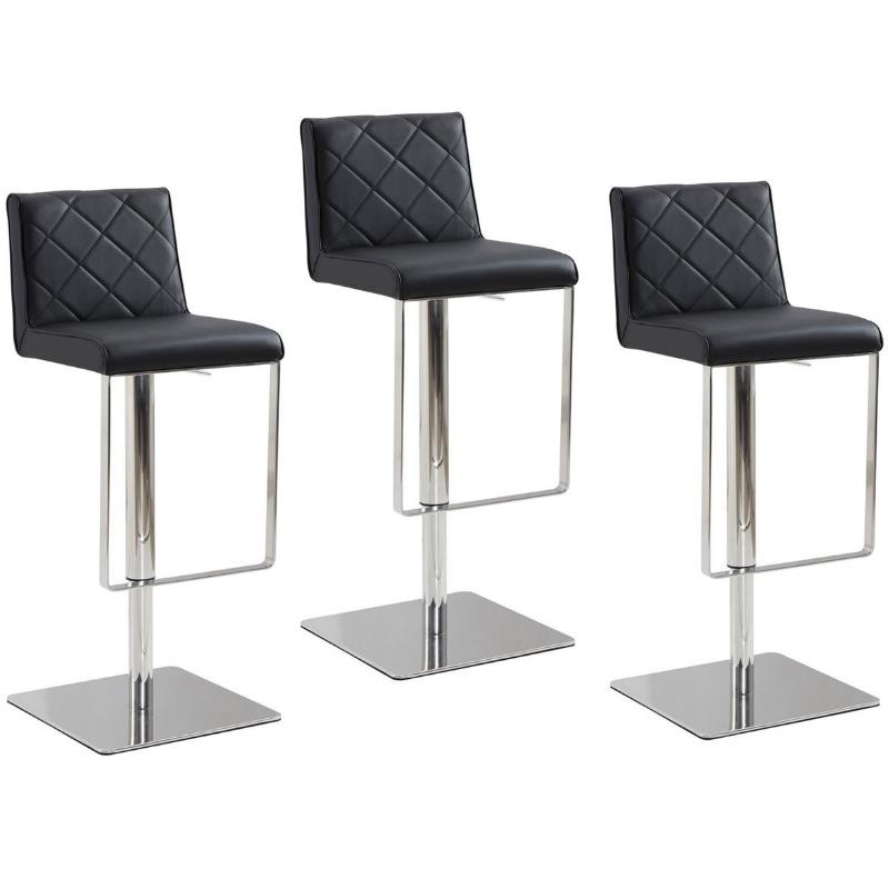 Home Square 3 Piece Modern Stainless Steel Adjustable Bar Stool Set in ...