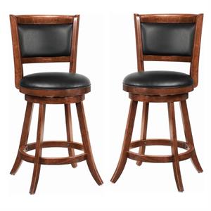 Home Square 2 Piece 24&quot Swivel Leather Bar Stool Set in Chestnut and Black