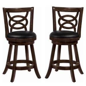 Home Square 2 Piece 24&quot Upholstered Wood Bar Stool Set in Espresso and Black