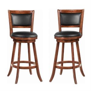Home Square 2 Piece 29&quot Swivel Bar Stool Set in Chestnut and Black