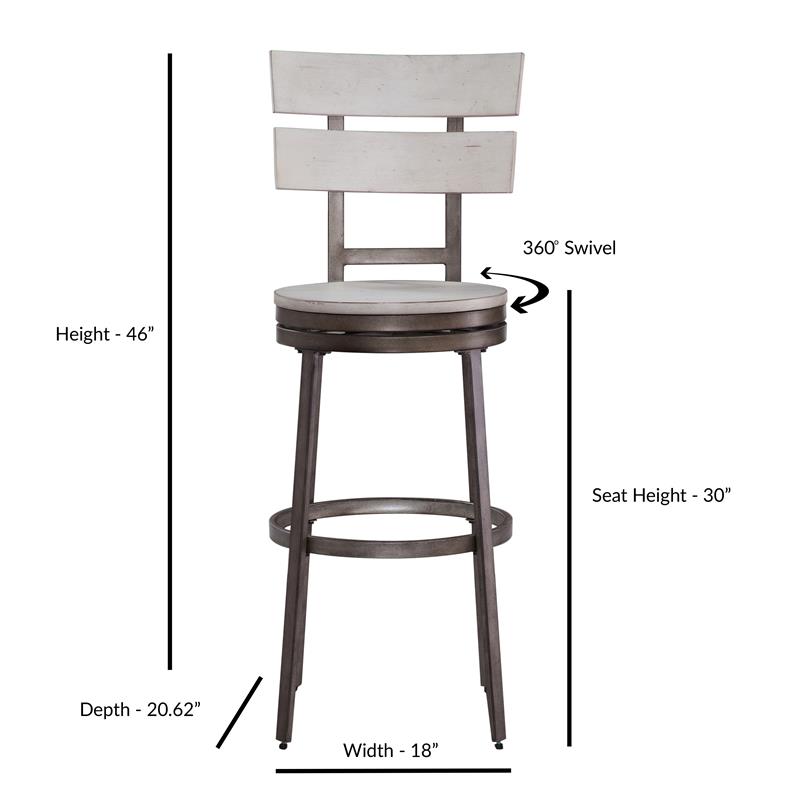Home Square 2 Piece Metal Swivel Bar Stool Set in Distressed White