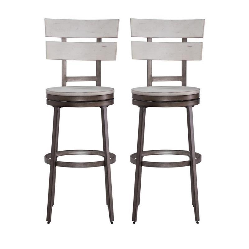 Home Square 2 Piece Metal Swivel Bar Stool Set in Distressed White