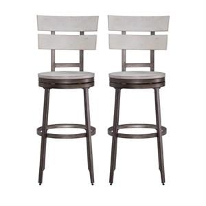 Home Square 2 Piece Metal Swivel Bar Stool Set in Distressed White