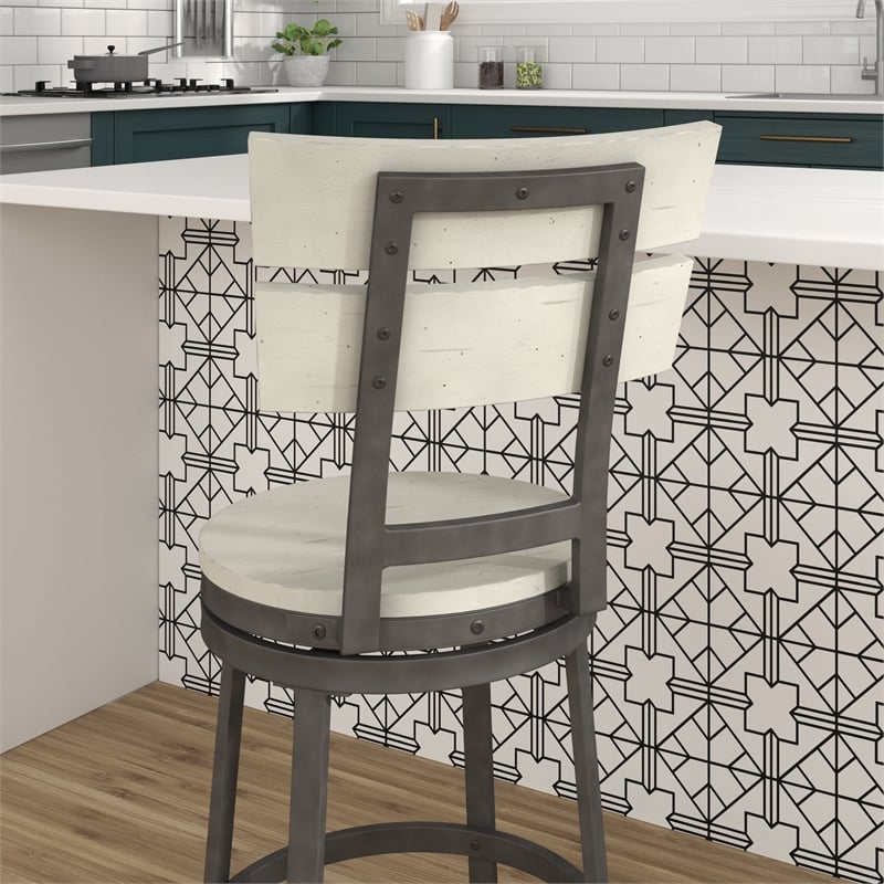Home Square 2 Piece Metal Swivel Counter Stool Set in Distressed White