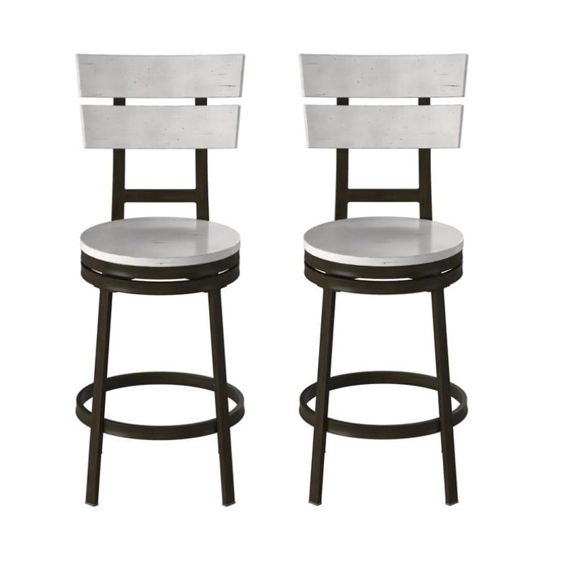 Home Square 2 Piece Metal Swivel Counter Stool Set in Distressed White