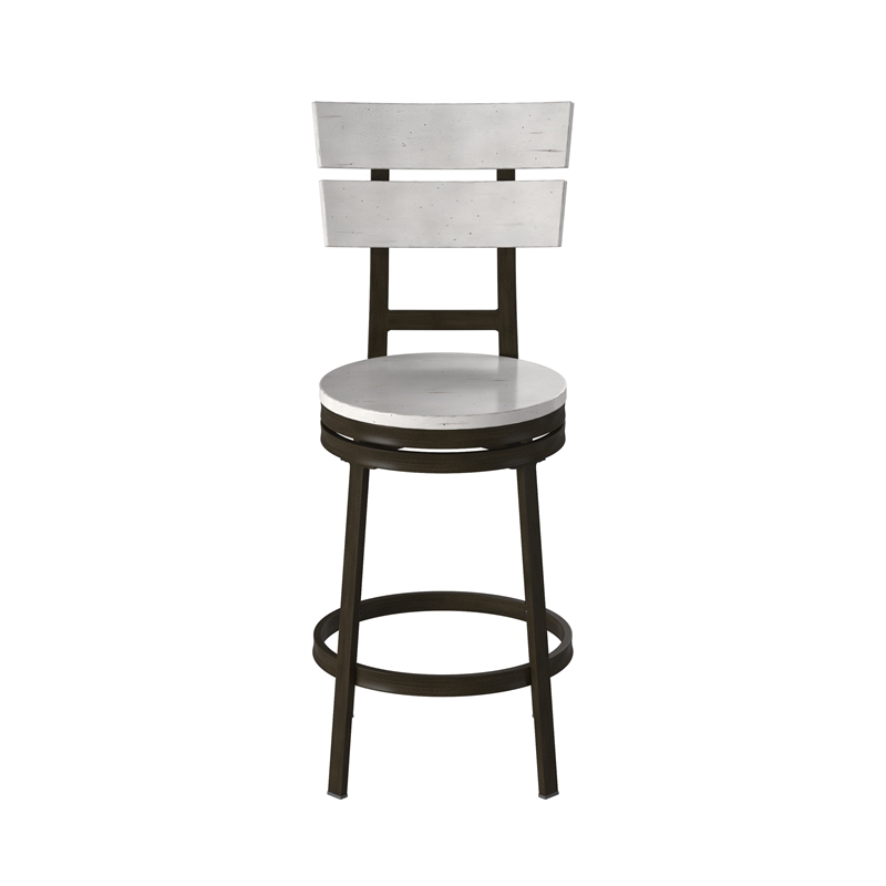 Home Square 3 Piece Metal Swivel Counter Stool Set in Distressed White