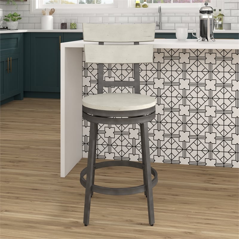 Home Square 3 Piece Metal Swivel Counter Stool Set in Distressed White