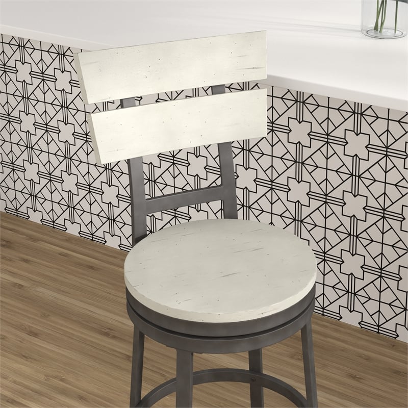 Home Square 3 Piece Metal Swivel Counter Stool Set in Distressed White