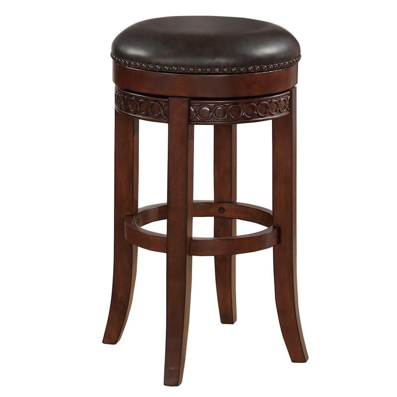 Home Square 3 Piece Backless Wood and Leather Counter Stool Set in Cherry