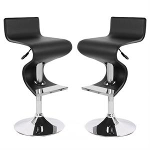 Home Square 2 Piece Faux Leather Adjustable Bar Stool Set in Black