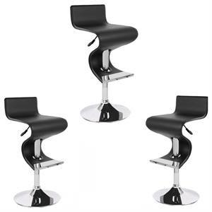 Home Square 3 Piece Faux Leather Adjustable Bar Stool Set in Black