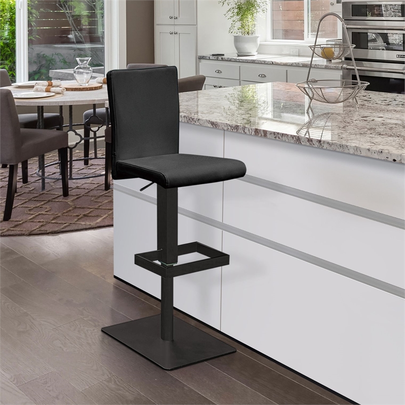 Home Square 2 Piece Faux Leather Height-adjustable Bar Stool Set in Black