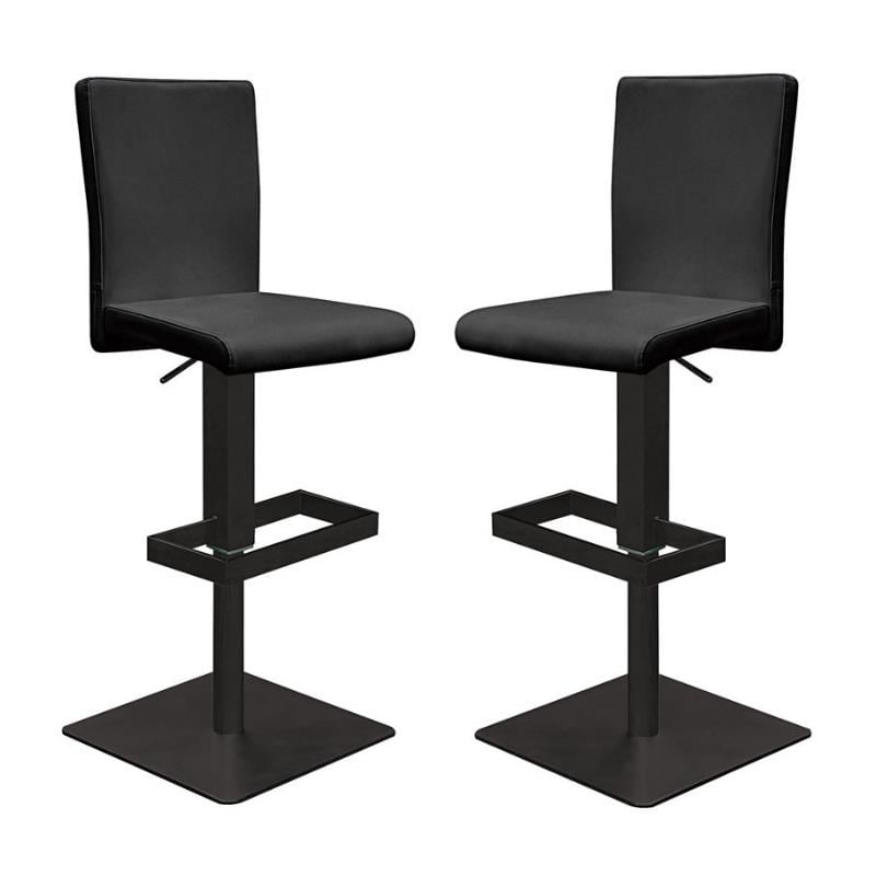Home Square 2 Piece Faux Leather Height-adjustable Bar Stool Set in Black