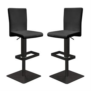 Home Square 2 Piece Faux Leather Height-adjustable Bar Stool Set in Black