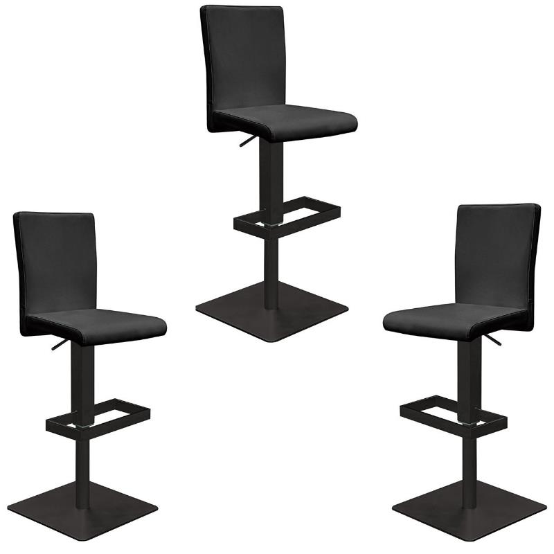 Home Square 3 Piece Faux Leather Height-adjustable Bar Stool Set in Black