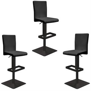 Home Square 3 Piece Faux Leather Height-adjustable Bar Stool Set in Black