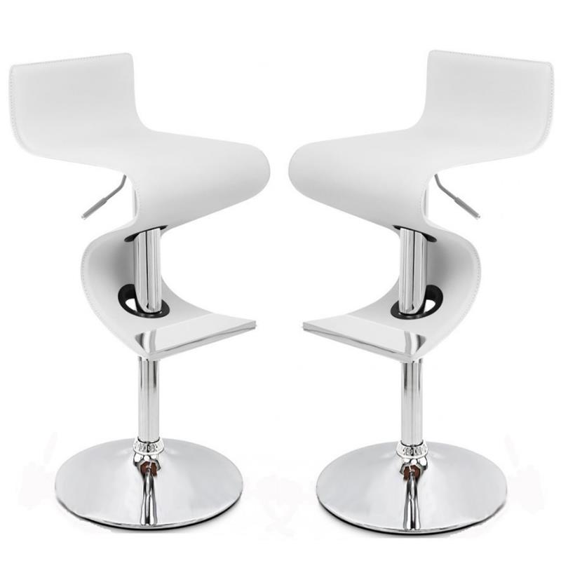 Home Square 2 Piece Faux Leather Height-adjustable Bar Stool Set in White
