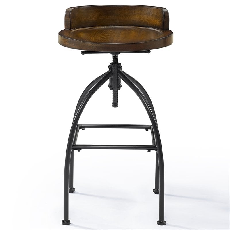Home Square 2 Piece Adjustable Bar Stool Set in Natural and Black