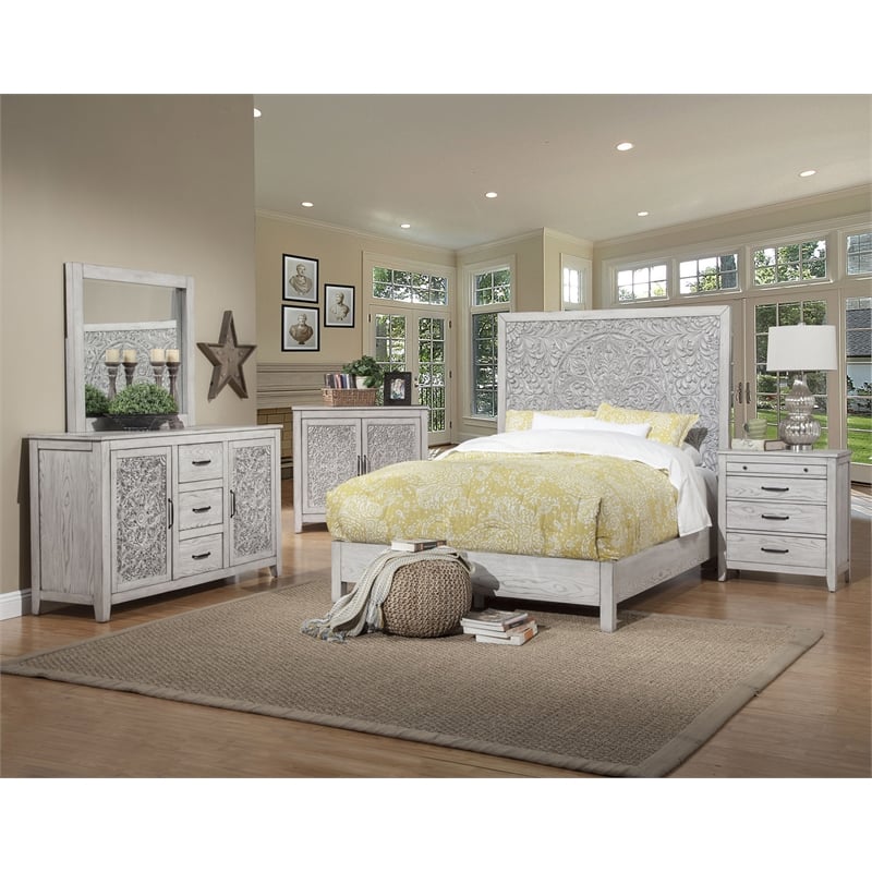 Home Square 3 Piece Bedroom Set with Bed and Two Nightstands in Light Gray