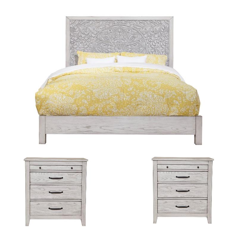 Home Square 3 Piece Bedroom Set with Bed and Two Nightstands in Light Gray