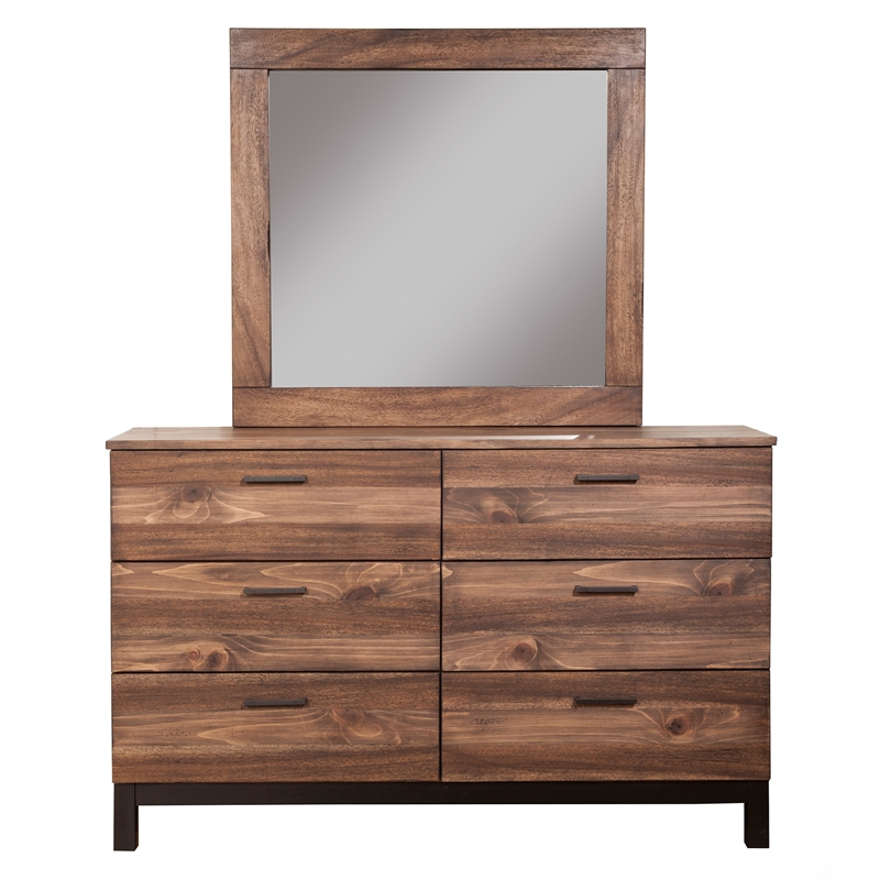 Home Square 3 Piece Bedroom Set with Bed Nightstand and Dresser in Rustic Pine