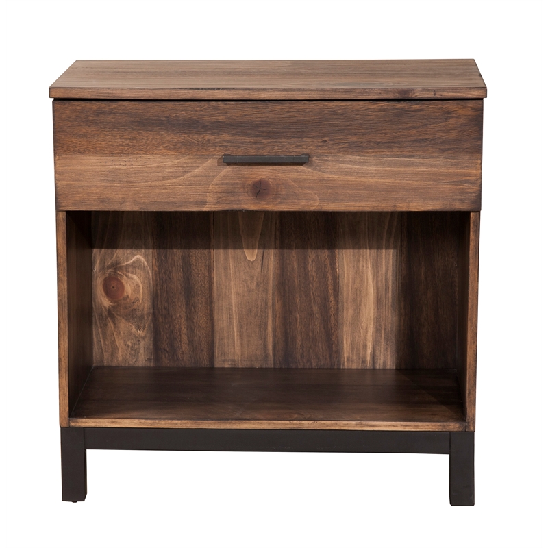 Home Square 3 Piece Bedroom Set with Bed Nightstand and Dresser in Rustic Pine