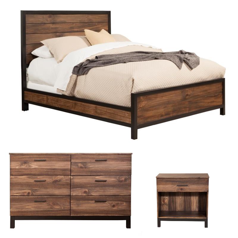 Home Square 3 Piece Bedroom Set with Bed Nightstand and Dresser in Rustic Pine