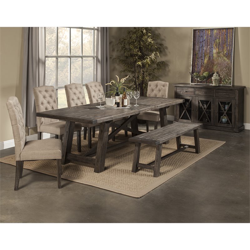 Home Square 7 Piece Set with Dining Table and 6 Tufted Dining Chairs 