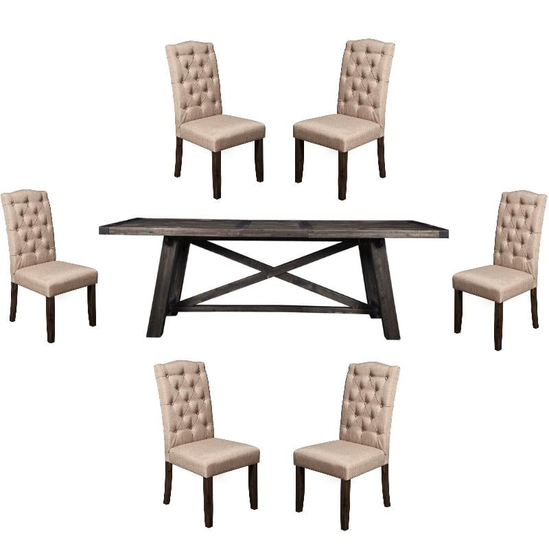 Home Square 7 Piece Set with Dining Table and 6 Tufted Dining Chairs 