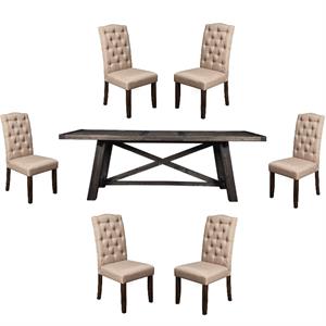 home square 7 piece set with dining table and 6 tufted dining chairs 