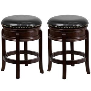 Home Square 2 Piece 24&quot Leather Swivel Counter Stool Set in Black and Cappuccino