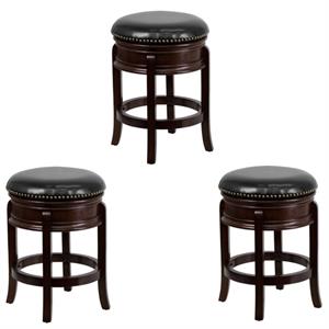 Home Square 3 Piece 24&quot Leather Swivel Counter Stool Set in Black and Cappuccino