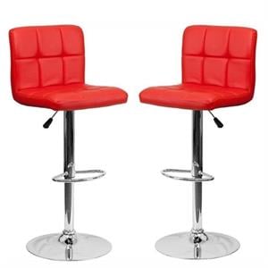 Home Square 2 Piece Adjustable Quilted Bar Stool Set with Chrome Base in Red