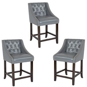 Home Square 3 Piece 24&quot Leather Counter Stool Set in Light Gray and Walnut