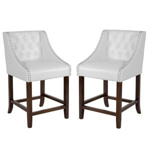 Home Square 2 Piece 24&quot Leather Counter Stool Set in White and Walnut