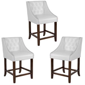 Home Square 3 Piece 24&quot Leather Counter Stool Set in White and Walnut