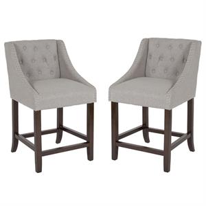 Home Square 2 Piece 24&quot Tufted Fabric Counter Stool Set in Light Gray and Walnut