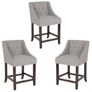 Home Square 3 Piece 24&quot Tufted Fabric Counter Stool Set in Light Gray and Walnut