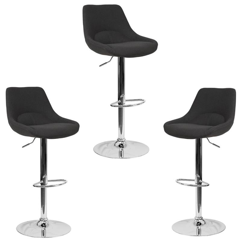 Home Square 2 Piece Fabric Gas Lift Adjustable Swivel Bar Stool Set in Black