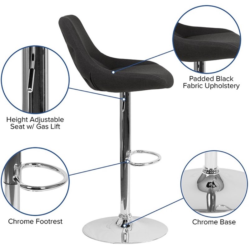 Home Square 2 Piece Fabric Gas Lift Adjustable Swivel Bar Stool Set in Black