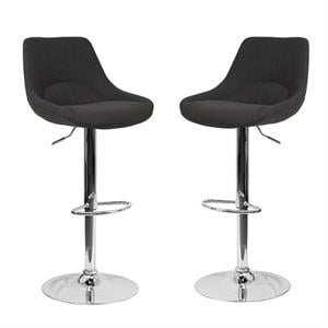 Home Square 2 Piece Fabric Gas Lift Adjustable Swivel Bar Stool Set in Black