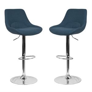Home Square 2 Piece Fabric Gas Lift Adjustable Swivel Bar Stool Set in Blue